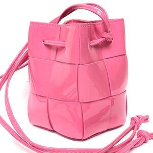 Pink Patent Leather Woven Cube Crossbody Bag – Bottega Style, Modern & Chic